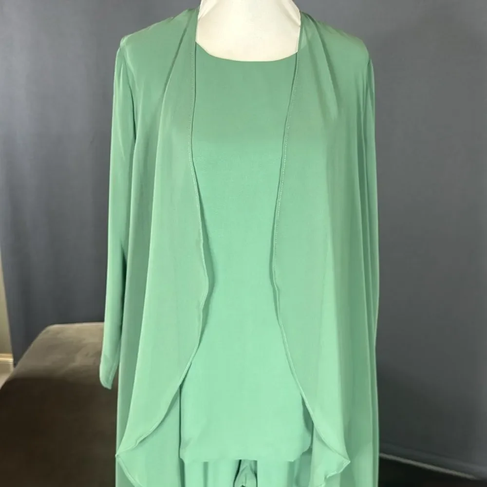 Women’s Green Chiffon 3 Piece Mother of the Bride Formal Pant Suit Size 2